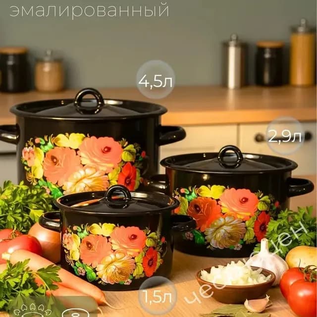 Набор № 33 "Жостово" (к. 1,5;2,9;4,5л) черн