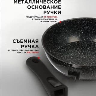 Сковорода глубокая 28см индукция, съемная ручка черн. с софтач